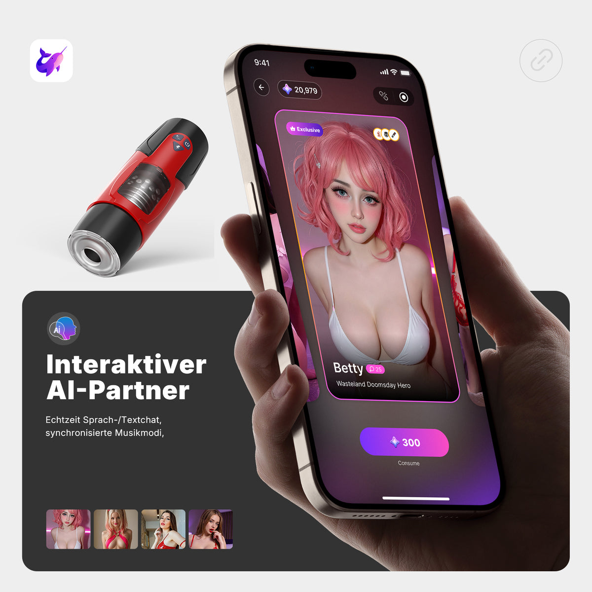 KNIGHT-B/R-RED| APP-Masturbator für Männer