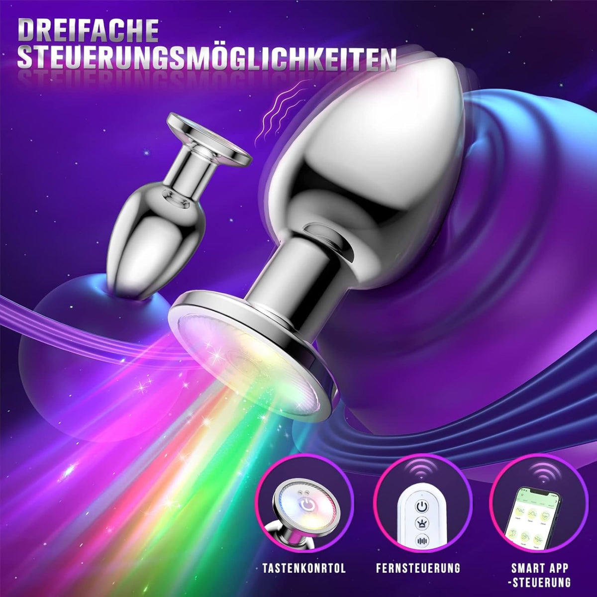 RAINBOW| APP-Vibrierender Edelstahl Analplug mit