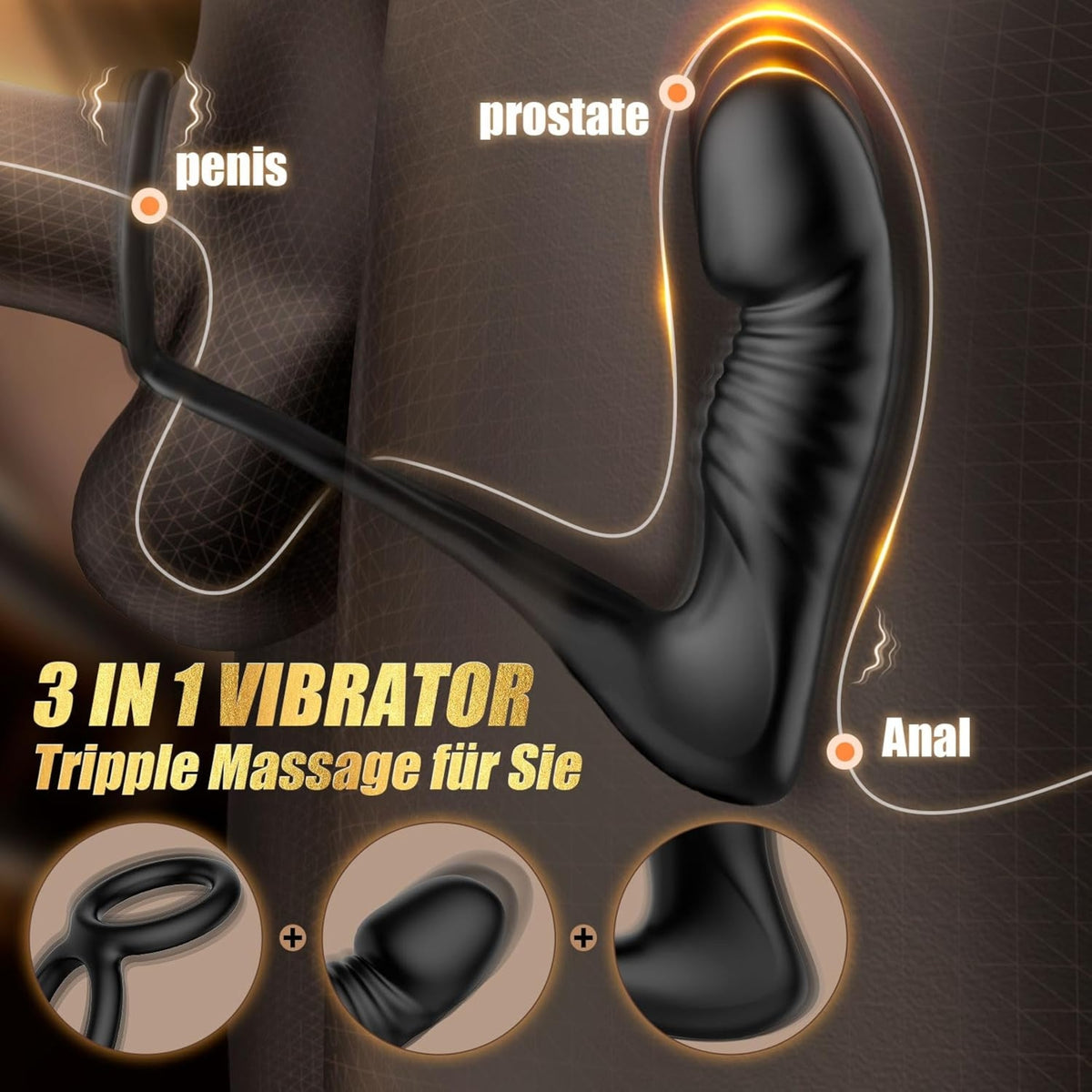 VELA-BLACK| 4-in-1 Prostata-Vibrator mit Cockring & Fernbedienung